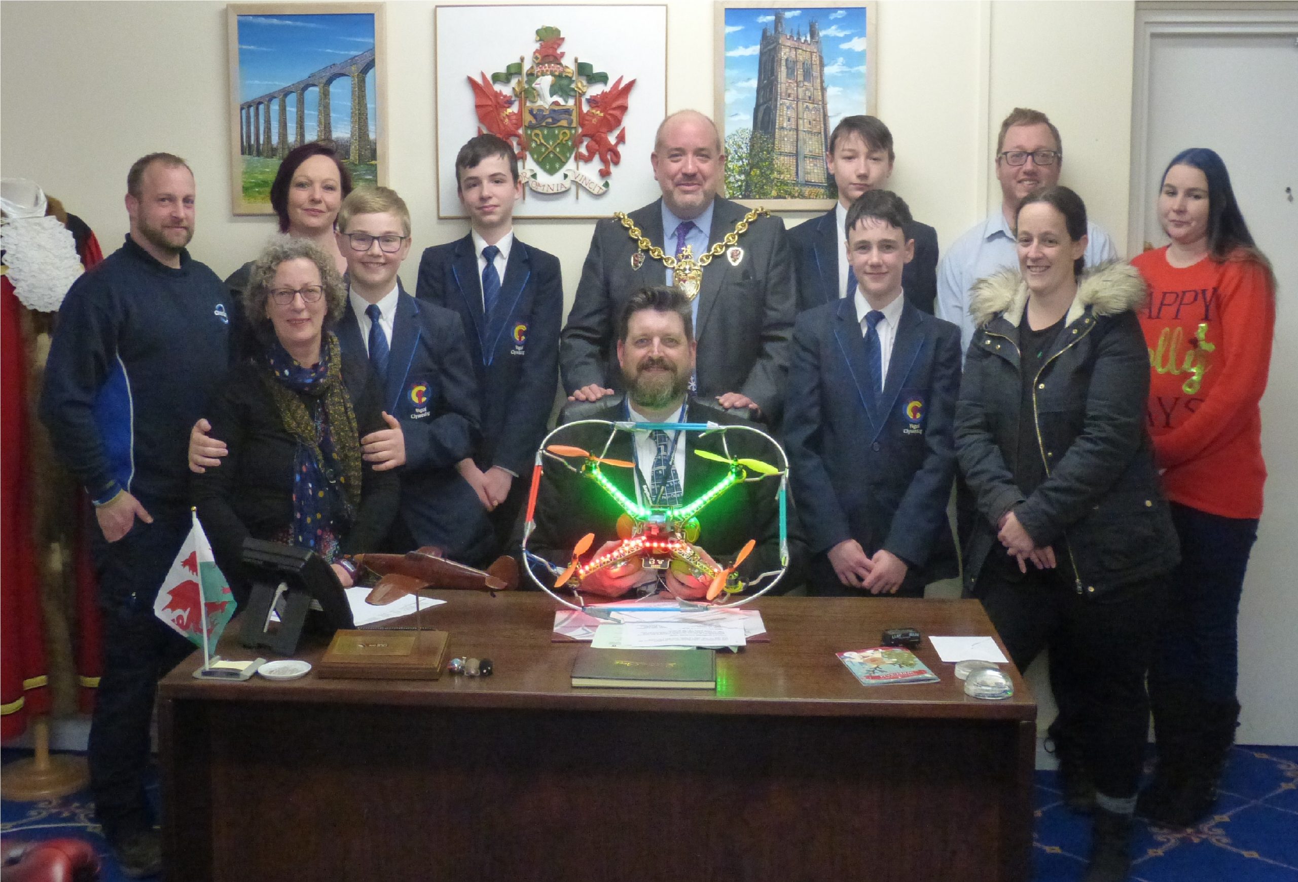 Ysgol Clywedog's drone team congratulated by the Mayor