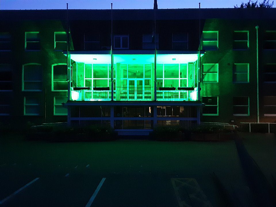 Guildhall balcony lit green for Recycle Week 2020