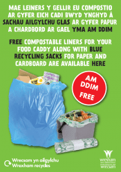 Recycling – pick up caddy liners and blue sacks at over 40 locations in Wrexham