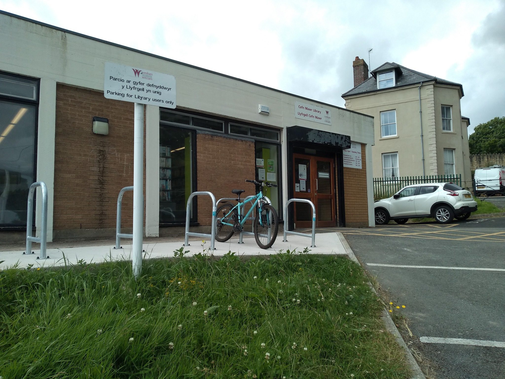 Cefn Mawr library bike and scooter racks