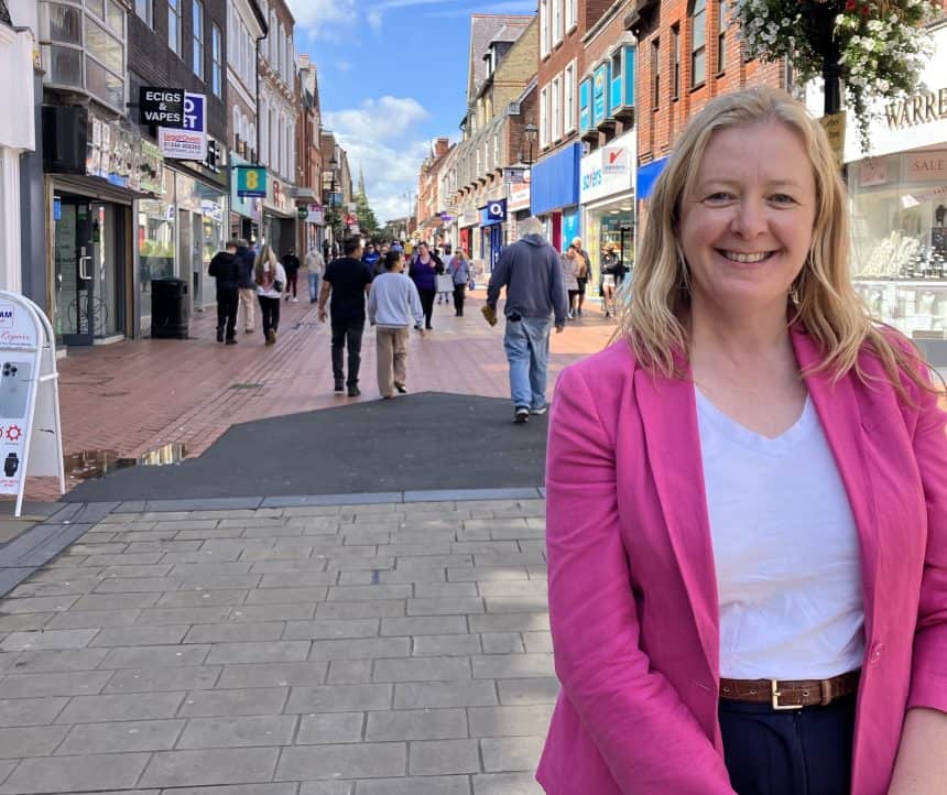 Jayne Bryant in Wrexham city centre