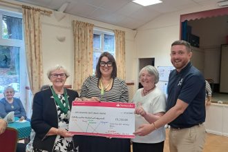 R- L: Former Mayor Cllr Beryl Blackmore; Heather Collin chair of Dementia Friendly Wrexham; former Mayor's Consort Dorothy Lloyd; and Michael Locke Wales fundraising manager Bowel Cancer UK