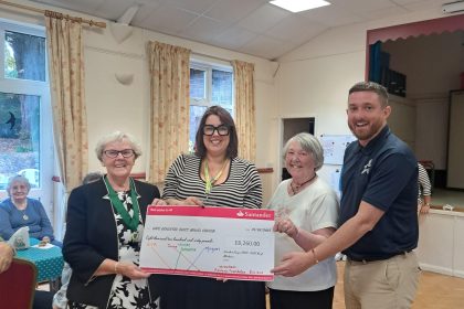 R- L: Former Mayor Cllr Beryl Blackmore; Heather Collin chair of Dementia Friendly Wrexham; former Mayor's Consort Dorothy Lloyd; and Michael Locke Wales fundraising manager Bowel Cancer UK