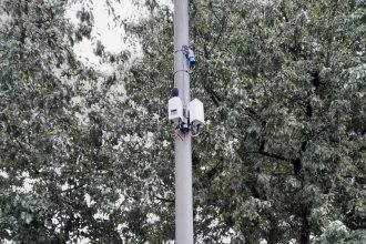 Noise and polution monitoring equipment on Chester Road in Wrexham