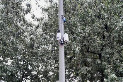 Noise and polution monitoring equipment on Chester Road in Wrexham