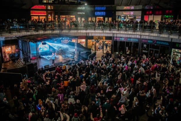 Crowd at Eagles Meadow for Wrexham Christmas Lights Switch On