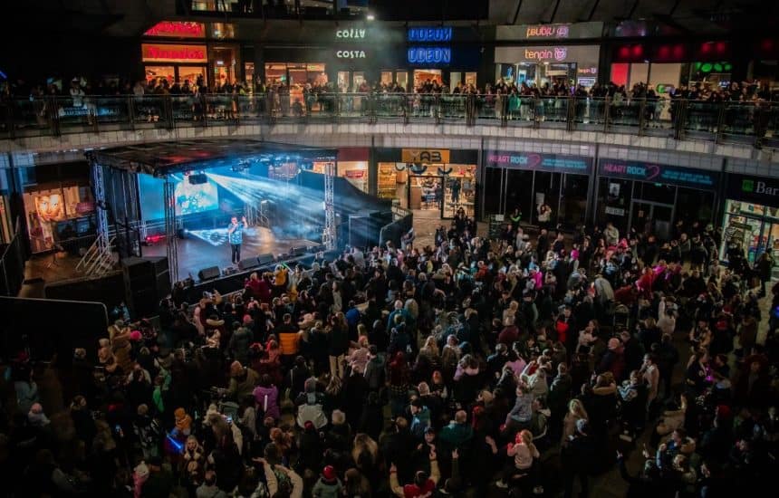 Crowd at Eagles Meadow for Wrexham Christmas Lights Switch On