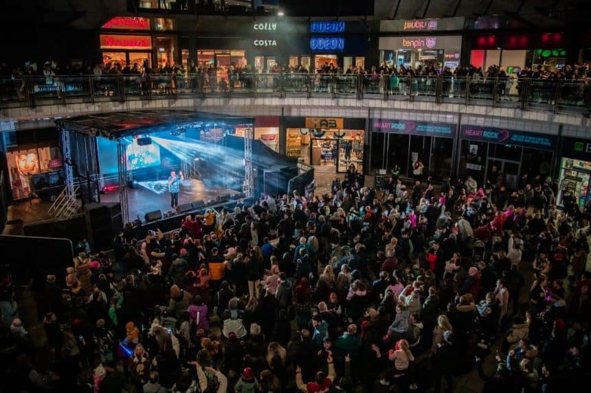 Crowd at Eagles Meadow for Wrexham Christmas Lights Switch On