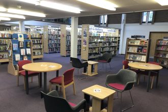 Wrexham library with seating area