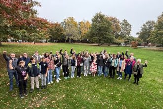 Visitors from Germany outside the Guildhall in Wrexham with the Mayor