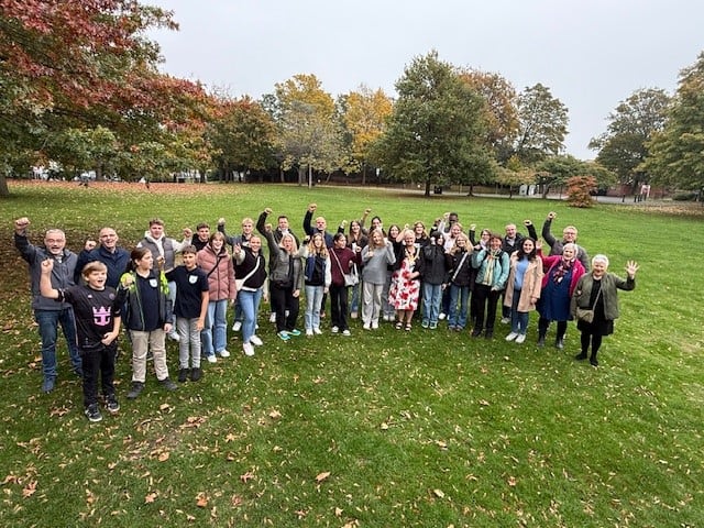 Visitors from Germany outside the Guildhall in Wrexham with the Mayor