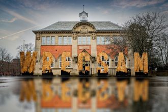 WRECSAM letters sculpture in Wrexham city centre