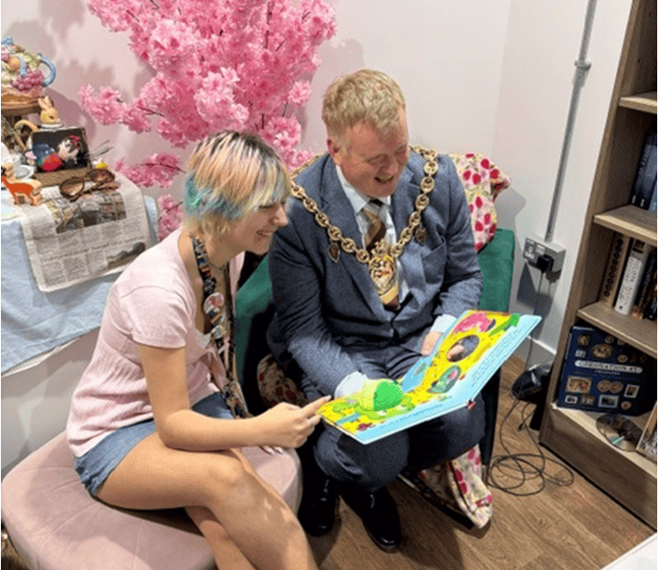 Visiting Maisie at the Wrexham Bookworm shop