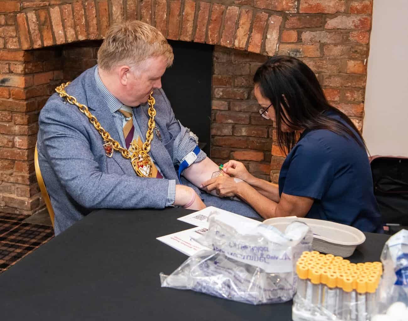 Mayor of Wrexham receiving a PSA screening test