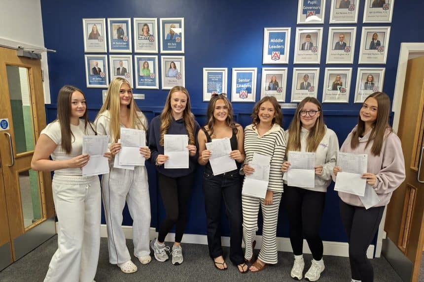 Students at The Maelor School, Penley, celebrating their GCSE results today!