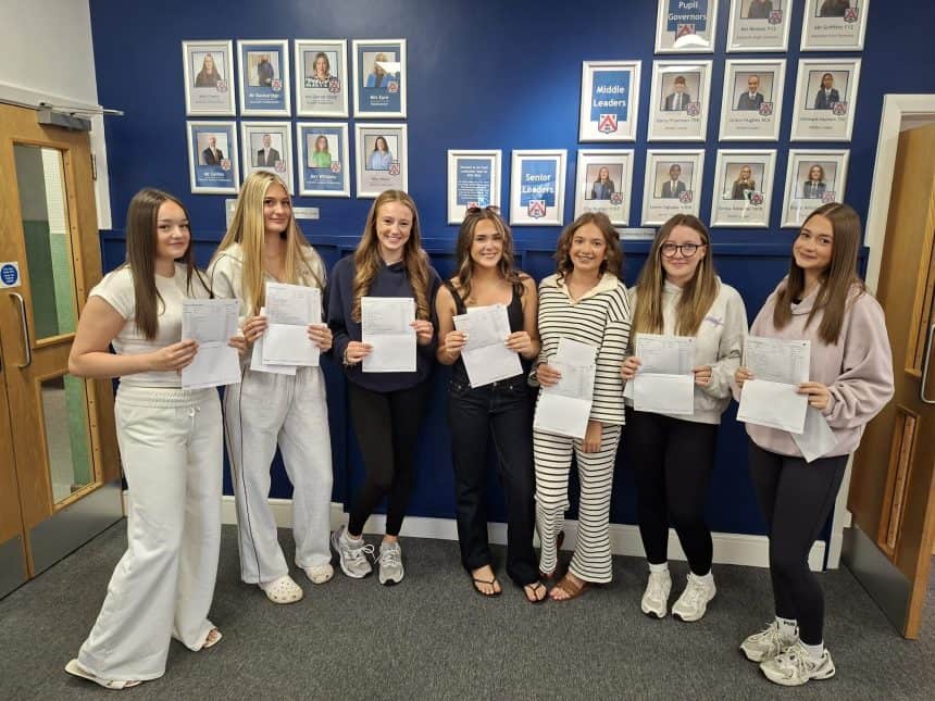 Students at The Maelor School, Penley, celebrating their GCSE results today!