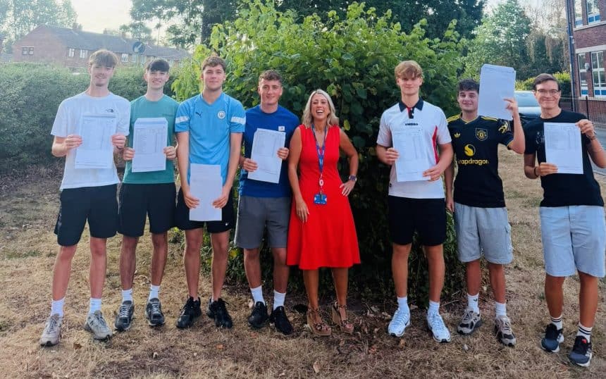 Students at The Maelor School, Penley, celebrating their A Level results today! (13.8.26)